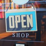 New Business - gray and blue Open signage