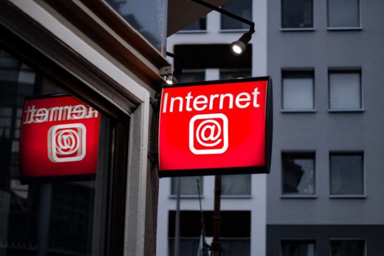Safety Information - Internet LED signage beside building near buildings
